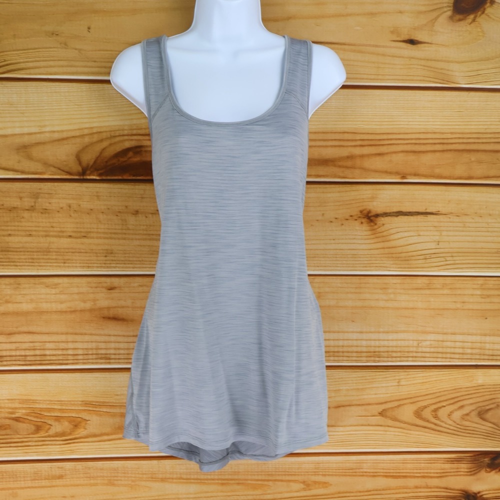 RBX Activewear Racerback Tank Top Womens Size L Gray Striped Stretch Square Neck